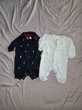 Polo by Ralph Lauren Navy One-Piece Footie with Multicolor Embroidered Logos